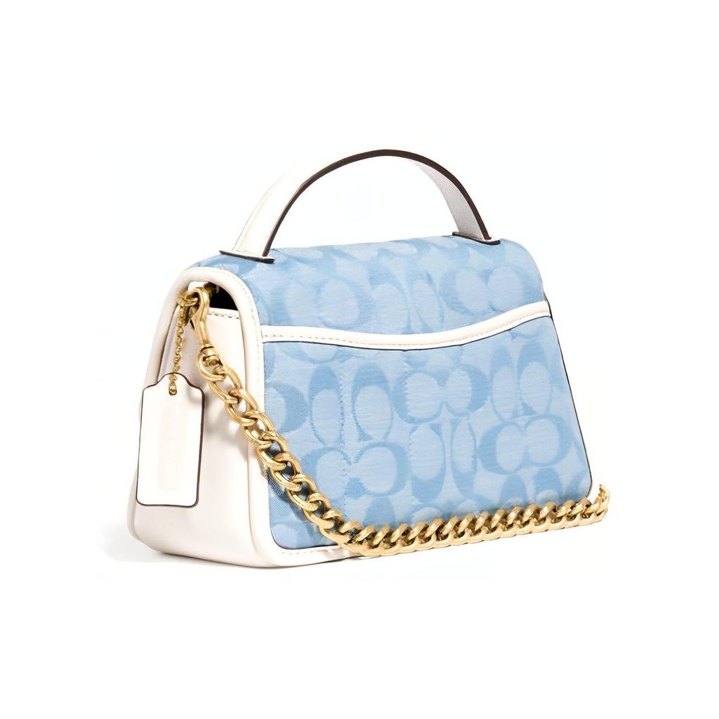 Coach Women's Signature Quilted Top Handle Handbag, Light Blue Canvas Turnlock Flap Crossbody Bag, Fashionable for Daily Commute C4690-B4SUX