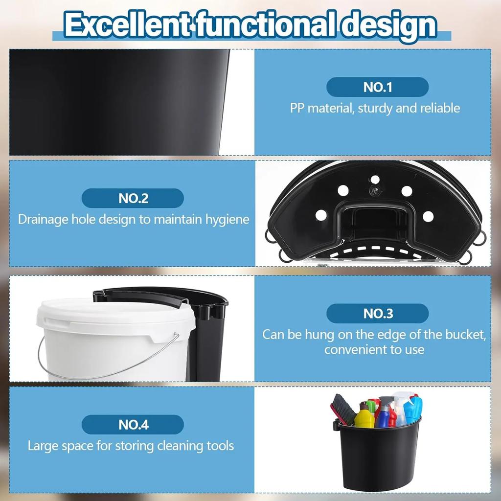 4Pcs Car Detailing Bucket Portable Car Washing Bucket Multipurpose Squeegee Hanging Organizer for Accessories Tool Picnic, Black