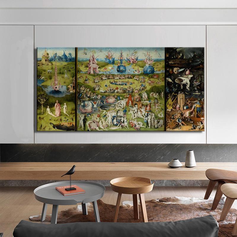 Bosch Hieronymus The Garden of Earthly Delight Poster, Classical Famous Painting Prints Wall Art Canvas Painting