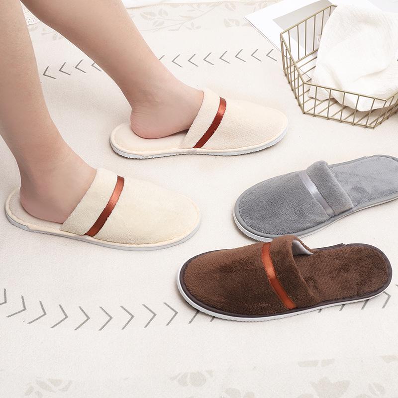 Coral Fleece Disposable Slippers with Color Ribbon for Home, Guest, Travel, Hotel, B&B - Thickened Comfort.