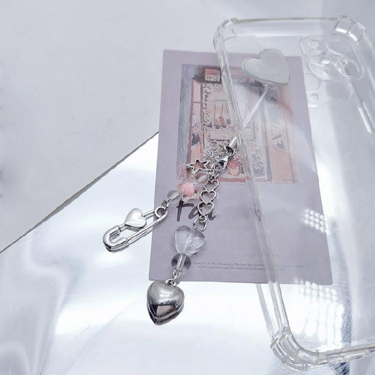 DIY Crystal Heart Phone Strap with Cute Bowknot Wing Heart Phone Strap Keychain