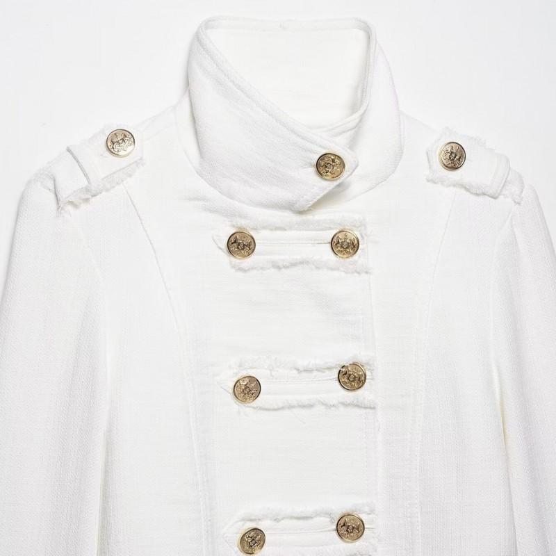 2026 Fall Womens Gold Double-Breasted Stand Collar Jacket Casual Loose Long Sleeve Top