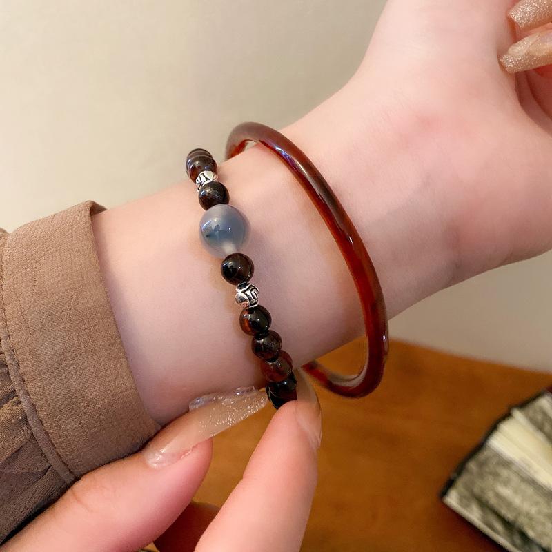 New Chinese natural stone beaded bracelet set women's national style Hanfu couple bracelet simple temperament Zen style bracelet