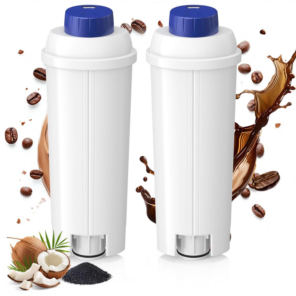 CPLIKE DLSC002 Water Filter for DeLonghi Automatic Coffee Machines ECAM ETAM Coconut Shell Activated Charcoal Bayonet 2-Pack