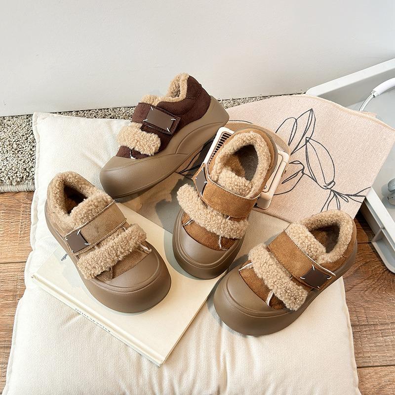 Winter new style children's shoes, Korean-style lamb wool girls' cotton shoes, fleece-lined warm closed-toe anti-kick furry shoes