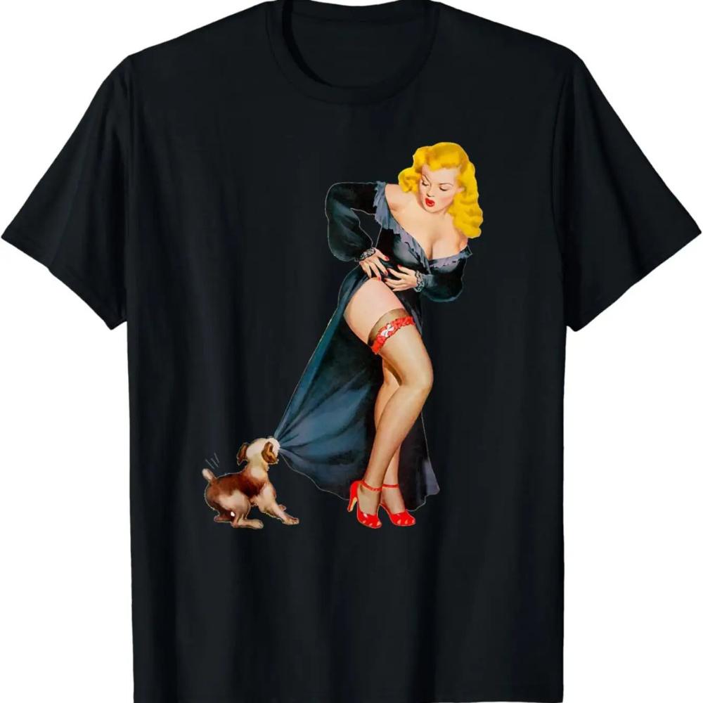 Vintage Pinup Girl and Dog T-shirt XL