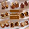 2024 New Trendy Coffee-Colored Retro Earrings for Women - Autumn/Winter High-End Hong Kong Style