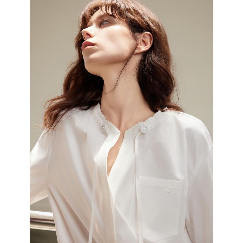 ELLE Women's French Style Pure Cotton Drawstring White Shirt