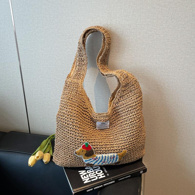 New fashion woven dachshund dog shoulder women's bag large capacity cotton rope tote bag vacation beach tote bag bag