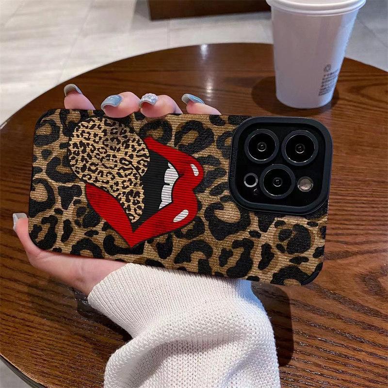 Sexy Lippen Leopardenzunge Babyhaut-Print-Hülle für iPhone 15 Pro Max 14 13 12 11 Pro XR Xs 6 7 8Plus SE 2020 All-inclusive-Hülle aus weichem Silikon