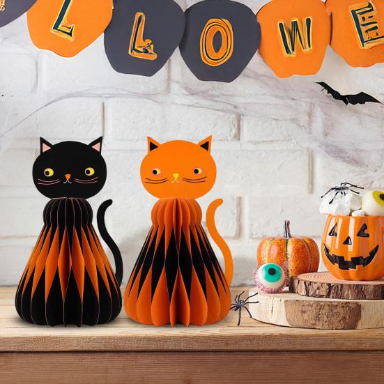 2Pcs Halloween Arrangement Props Super Cool Realistic Pattern Cat Styling Statue Festivals