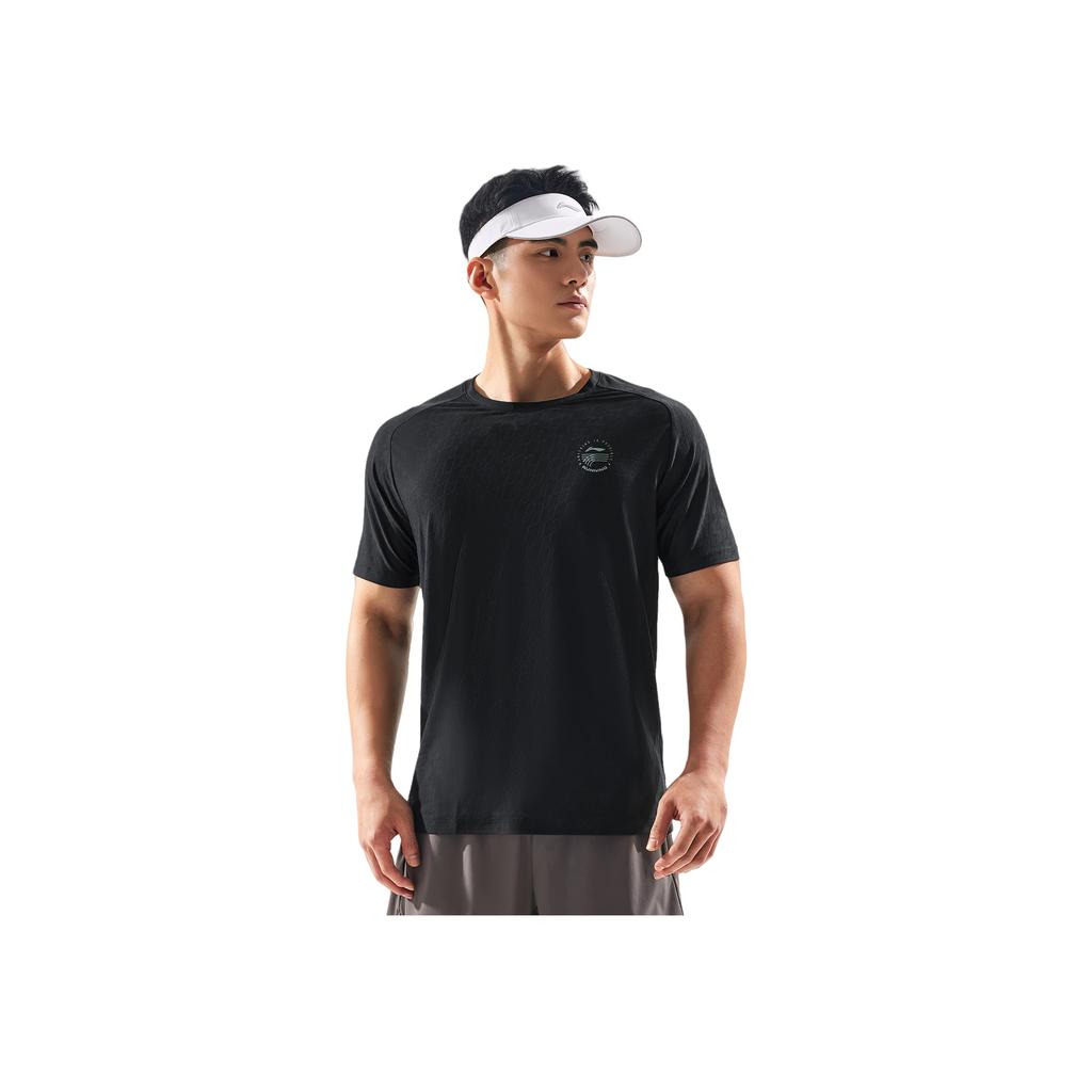 Li-Ning Comfortable Simple Quick-Dry Round Neck Letter T-Shirt Men Tops Black ATSV367-1