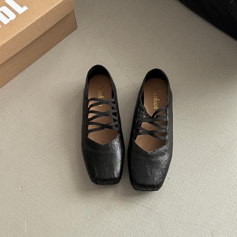 Summer temperament versatile solid color lace-up light mouth single shoes women's autumn fashion retro Mori casual wedge Mary Jane shoes