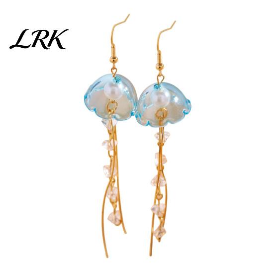 Long Drape Earrings 1 Pair Hook Earrings, Jellyfish Design Draped Tassel Translucent Face Slimming Imitation Pearl Beads Drop for Beach Vacations