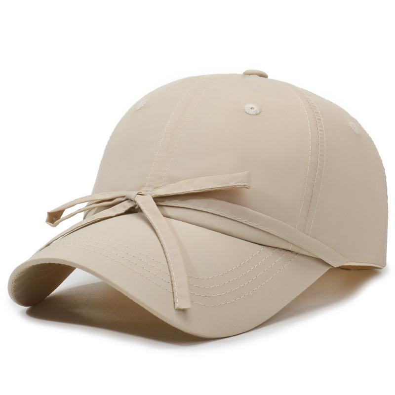 Summer Solid Color Quick-Drying Strap Solid Color Bow Baseball Cap Women's Outdoor Camping Sunshade Cap