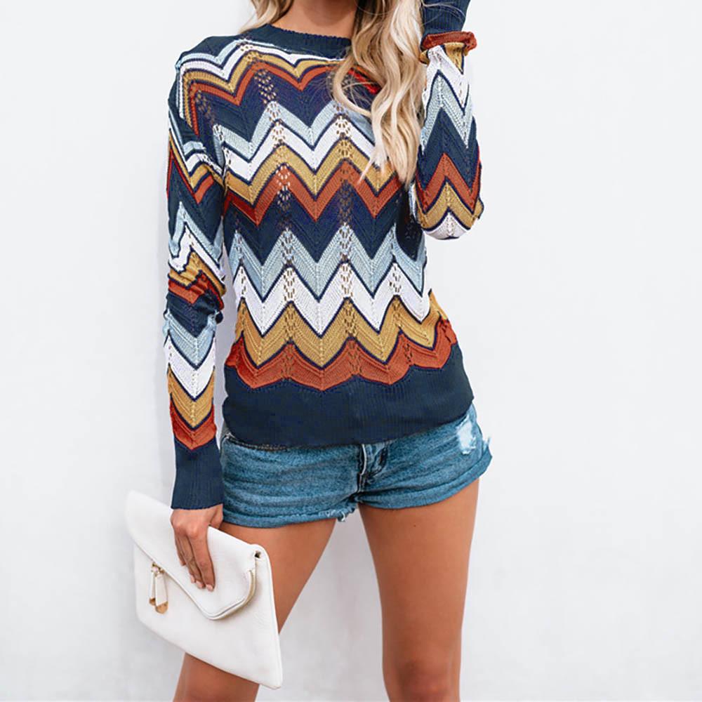 

New Womens Autumn and Winter Casual Stripe Knitted Pullover Sweater