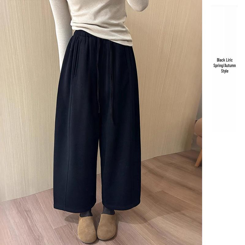 New Velvet Woolen Maternity Wide-Leg Cropped Pants - Autumn/Winter Fashion L