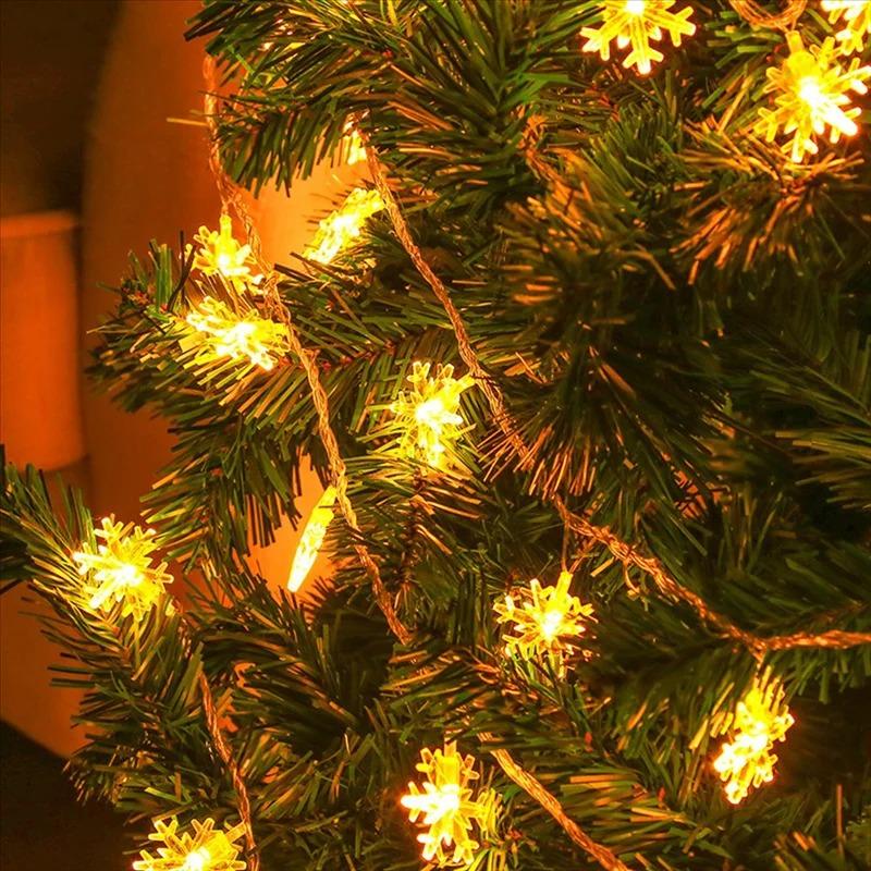 Christmas Snowflake String Lights 10/20/40/80 LED USB Operated Waterproof Fairy Lights Bedroom Garden Party Decoration