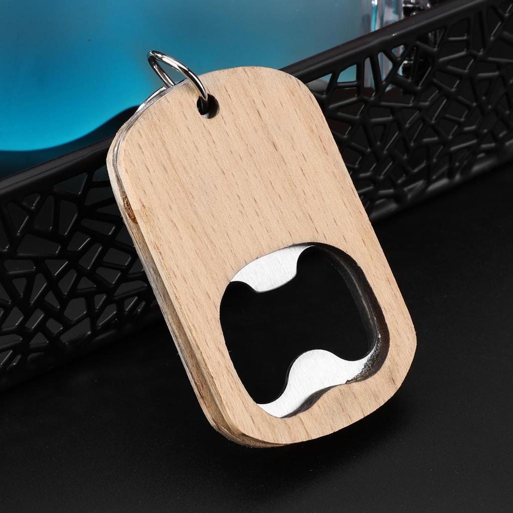 Portable Wooden & Stainless Steel Bottle Opener Keychain - Creative Custom Gift