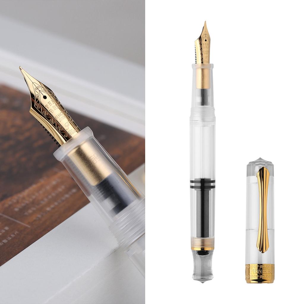 PENBBS 470 Vacuum Filling Fountain Pen Blade/Round Nib Pen Large Capacity Transparent Acrylic Business Writing Gift Pen