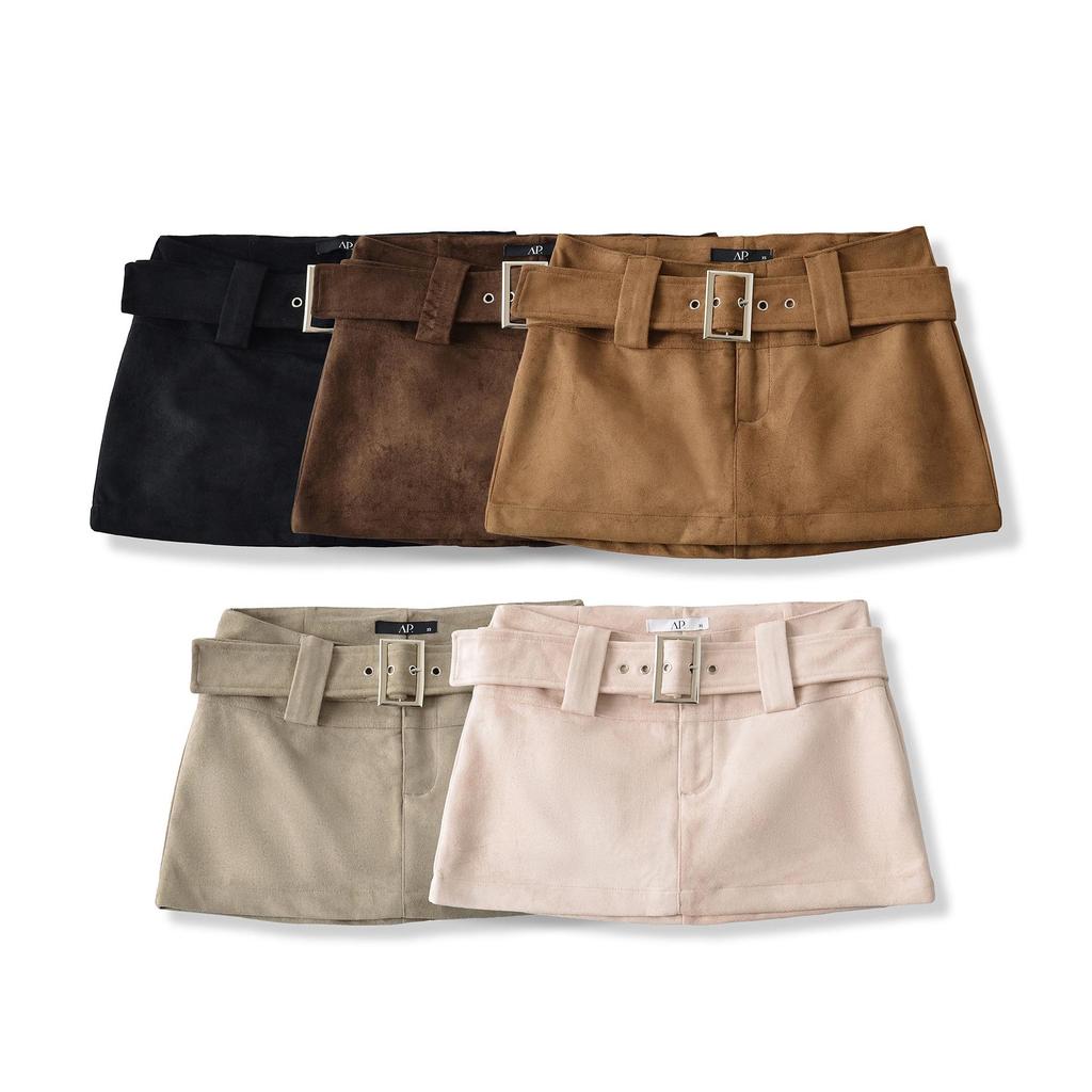 2025 Autumn Winter Suede Mini Skirt with Belt: Anti-Exposure, Slimming, Hip-Hugging Design