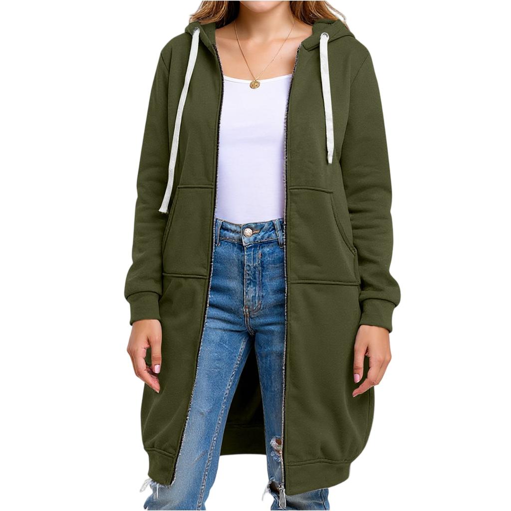 Women's Fashion Casual Plus Size Hooded  Long-Sleeve Solid Jacket