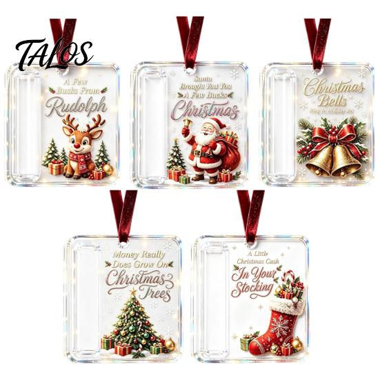 Christmas Party Gift Favors 3 Pcs Cash Ornament, Acrylic Money Holder for Cash, Clear Tree Ornaments Xmas Hanging Decoration, Holiday Gifts