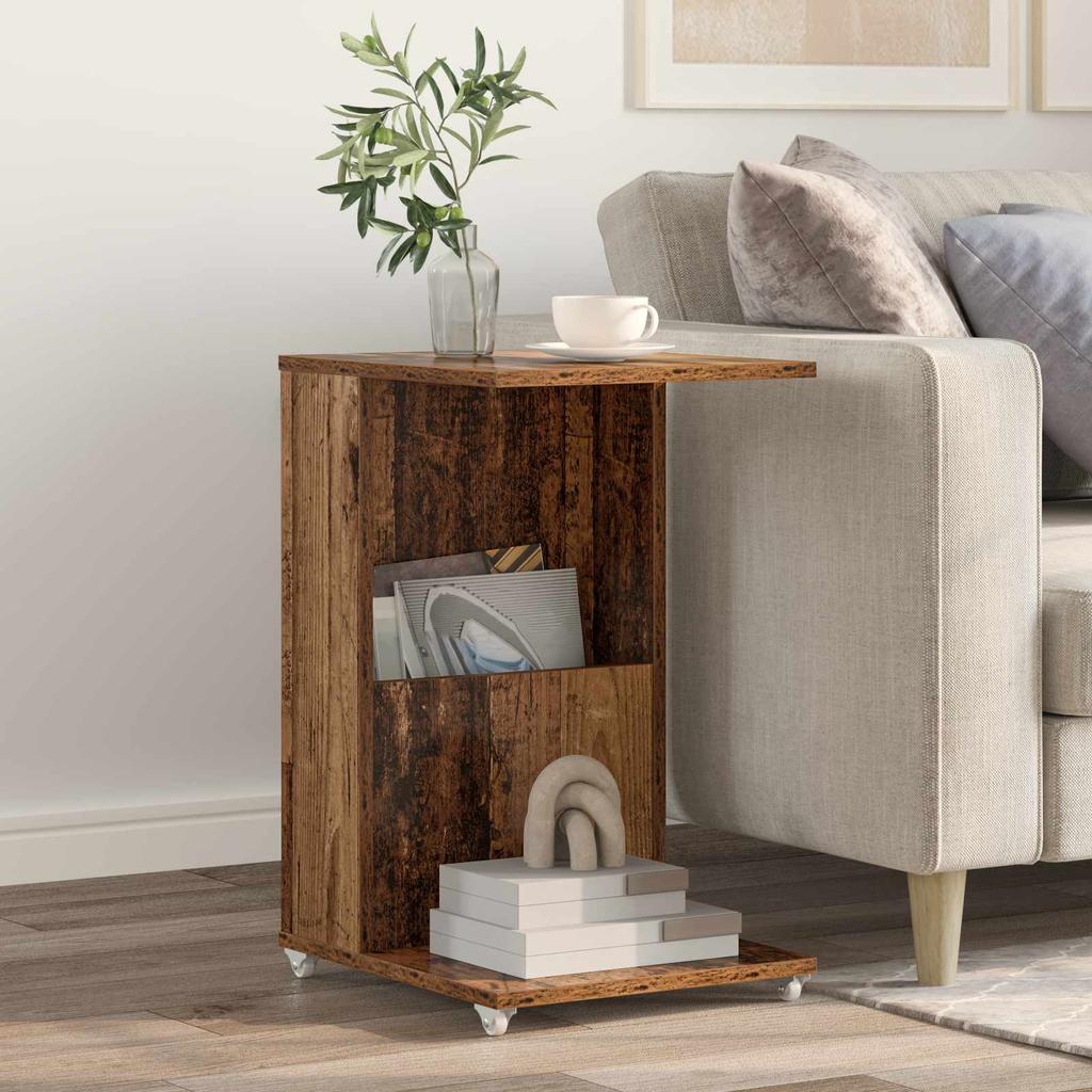 Side Table with Wheels Reclaimed Wood Look 40 x 35 x 60 cm Engineered Wood