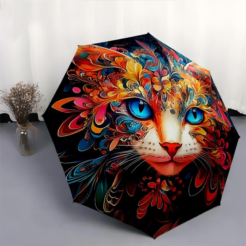 1pc Colorful Floral Cat Face Umbrella Automatic Opening & Closing, Foldable Design, Outdoor for Fans, Travelers, Daily Use, Gift Idea.C103