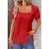 IHUASU Women's Fashion Casual Solid Color Print  Short Sleeve Square Collar Blouses & Shirts