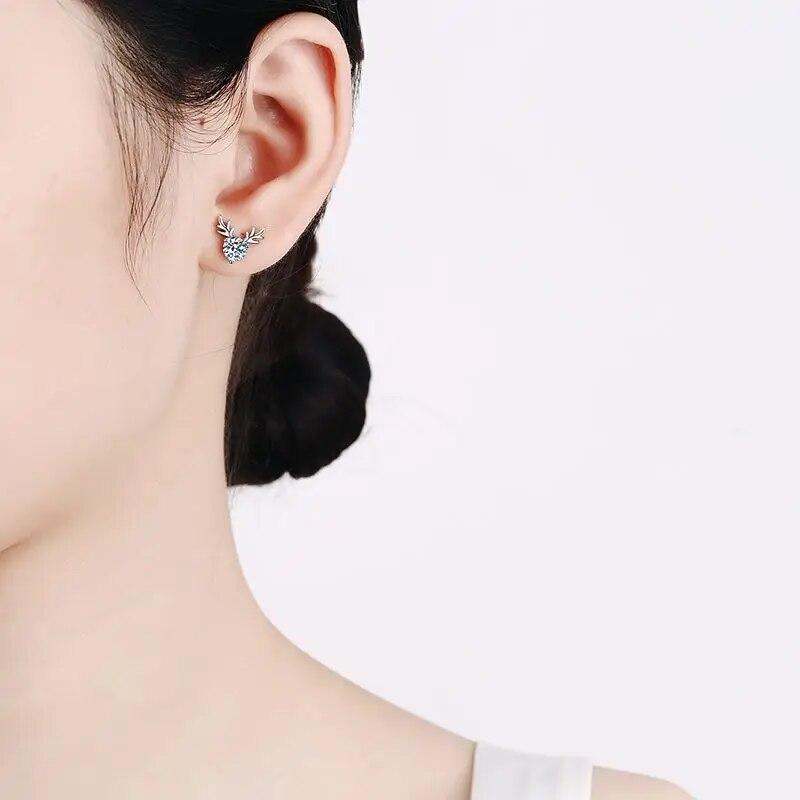 D farge 1CT Moissanitt Geveir Øredobber For Kvinner Luksus Jul Reinsdyr Hjort Dyr Jul Stiftøredobb Sterlingsølv Smykker Gave