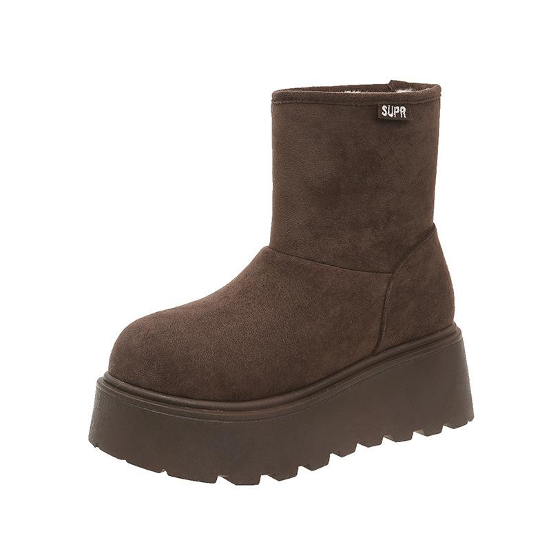 Herfst en winter Maillard nieuwe dikke zool verhogende sneeuwlaarzen dames ster suède antislip katoenen schoenen