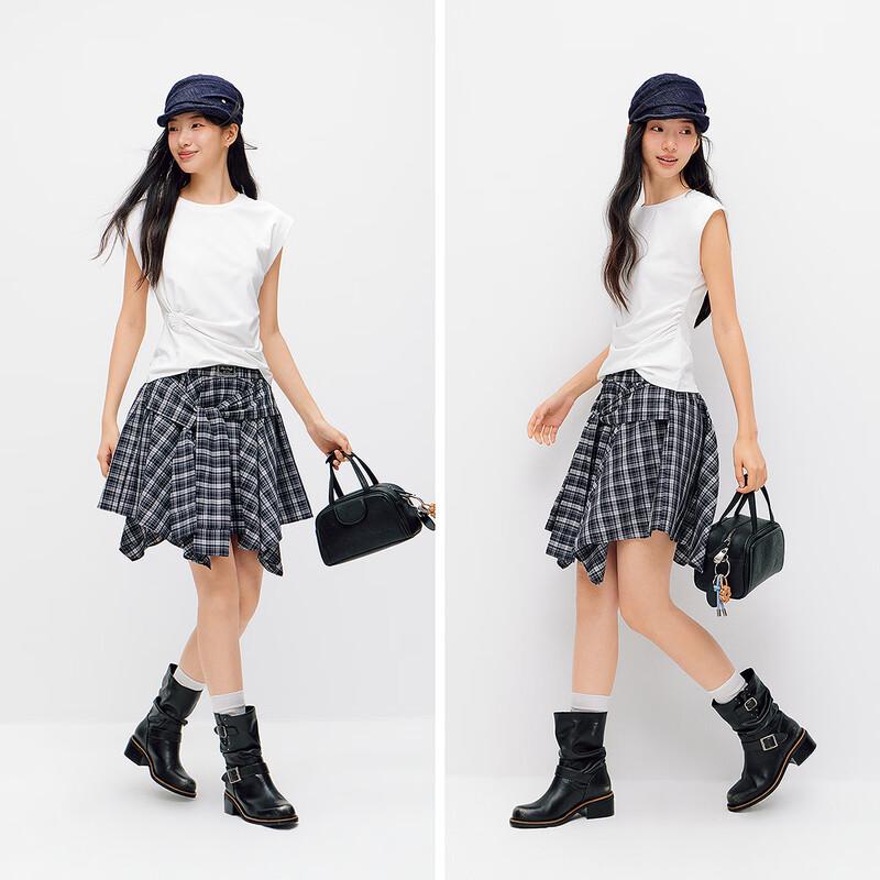Semir Women's Plaid Asymmetric Tie-Waist Short Skirt