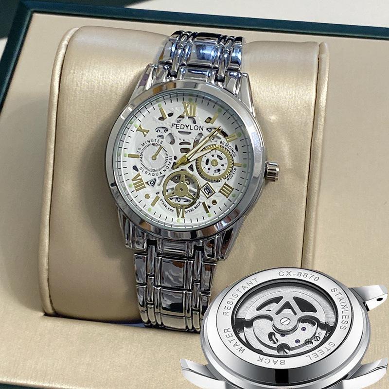 Ceas mecanic Tourbillon complet automat, nemecanic, ceas bărbătesc, impermeabil, luminos, curea din oțel, ceas bărbătesc