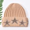 Versatile five-pointed star rabbit plush wool hat with drill outdoor autumn and winter fashion knitted hat warm ear protection windproof