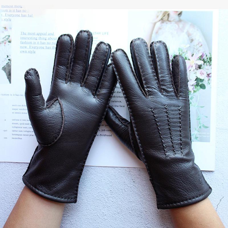 Touch Screen Genuine Leather Deer Skin Gloves For Women Retro Style Autumn and Winter Driving Warm Motorcycle Riding Gloves