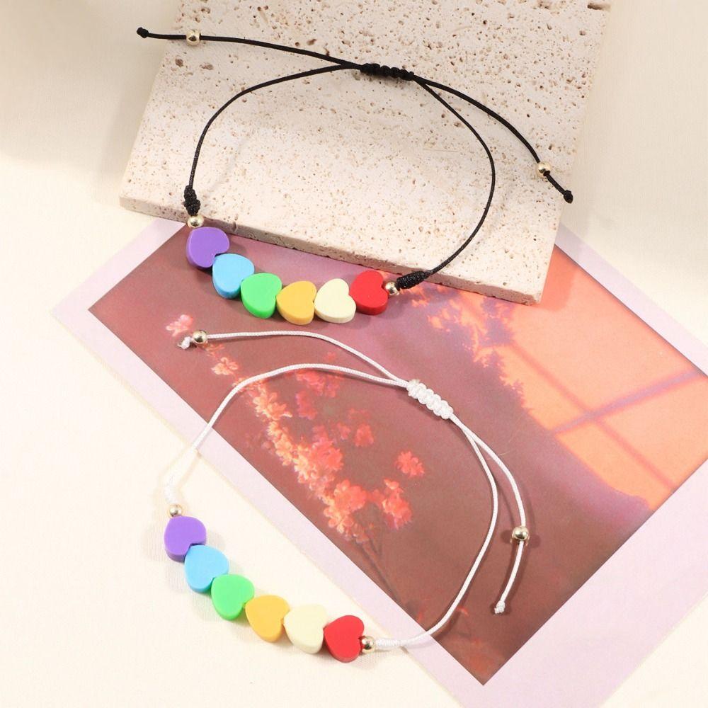 2Pcs Candy Color Rainbow Heart Bracelet Adjustable Friendship Braided Bracelet  Gifts