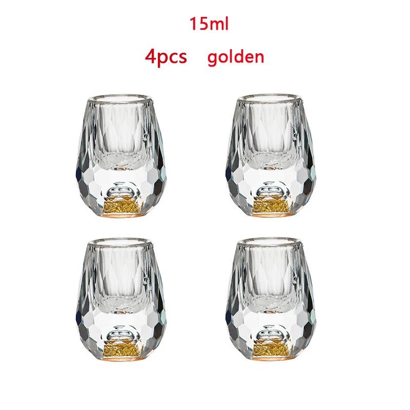 Luxury Double Bottom Crystal Glass Vodka Sake Shochu Liqueur Gold Foil Tea Cup For Bar Hard Liquor Gifts