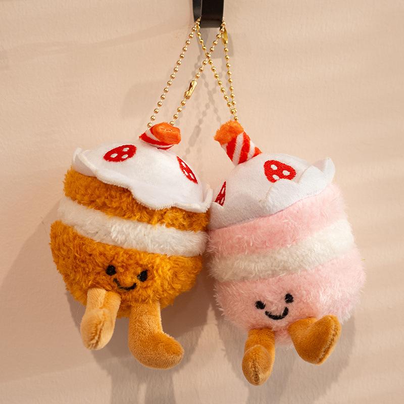 Cute Creative Plush Food Hanging Ornament Pancake Egg Noodles Burger Croissant Keychain Short Plush Toy Cartoon Style