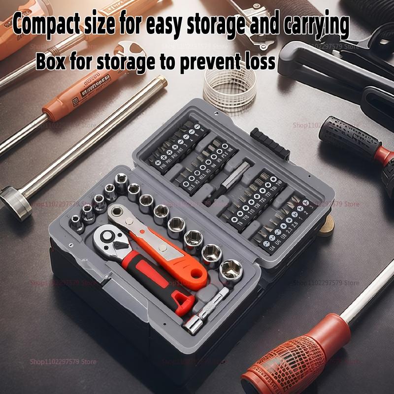 48-teiliges Ratschen-Steckschlüssel-Set mit verstellbarem Schraubenschlüssel, Schraubendreher-Bits, praktischer Handwerkzeugsatz für Zuhause, Garage, Autoreparaturen