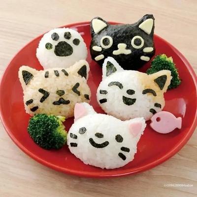 Cute Cat Rice Ball Mold Set Kids Cartoon Lunch Box DIY Creative Japanese Rice Sushi Tool Cake Molds Silicone Molds