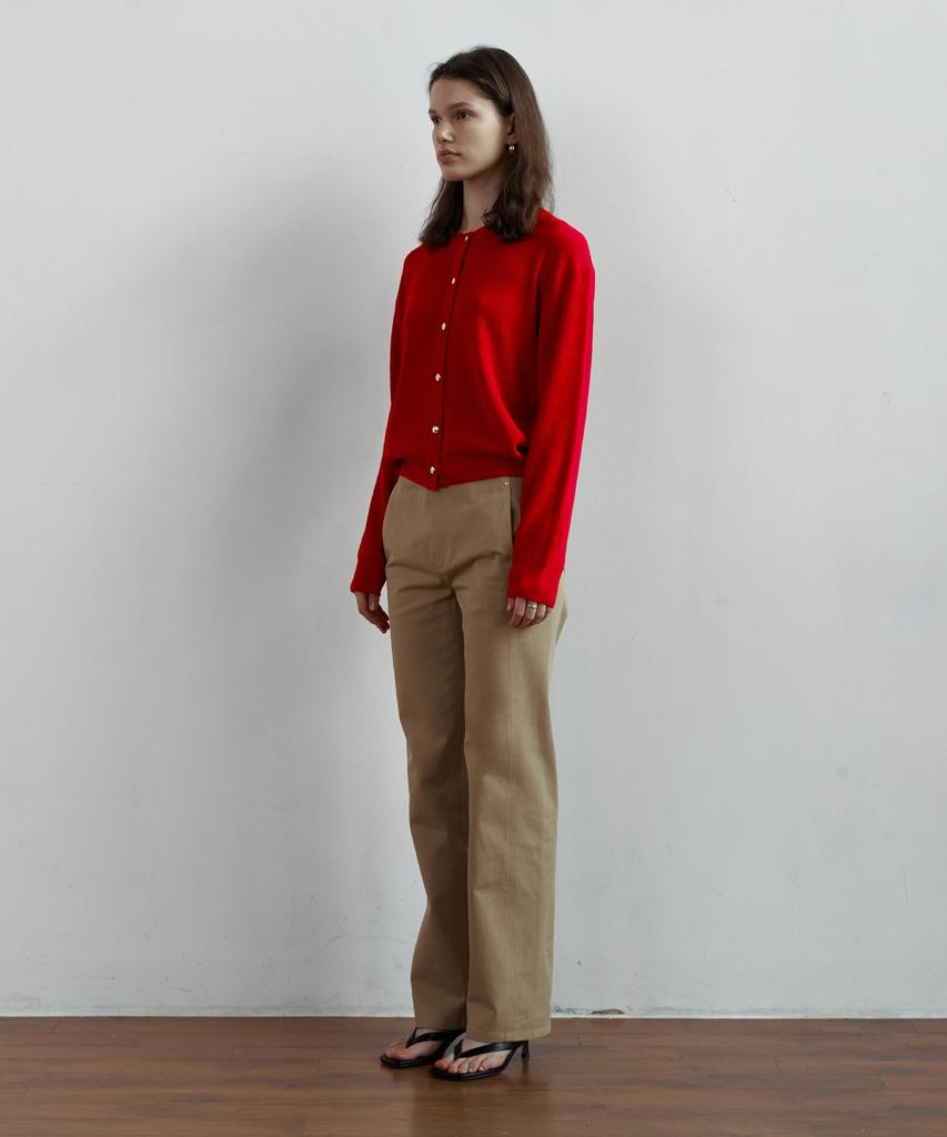 STEP AROUND Front Line Detail Straight Cotton Pants [Beige]