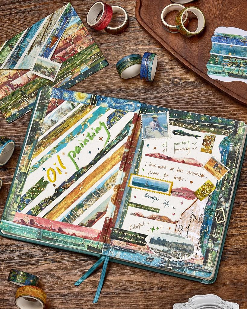 YUBX Oil Masking Set of Landscape Pattern Washi Tape with Gold Foil Perfect for Drawing DIY Gift and Gift Decorations Oil Painting-Style Tape, 20,