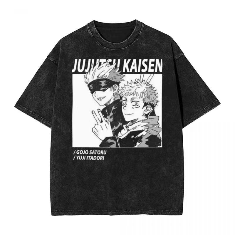 Harajuku Japanese Anime Streetwear Graphic T-Shirt Summer Short Sleeve Cotton Tshirt Jujutsu Kaisen Print Vintage Washed Tshirt