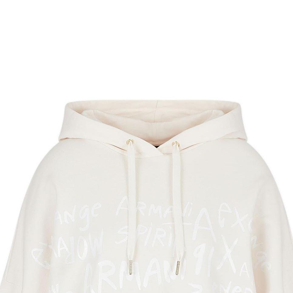 Armani Exchange FW22 Letter Print Drawstring Hoodie Women Hoodies White 6LYM46-YJCCZ-11130