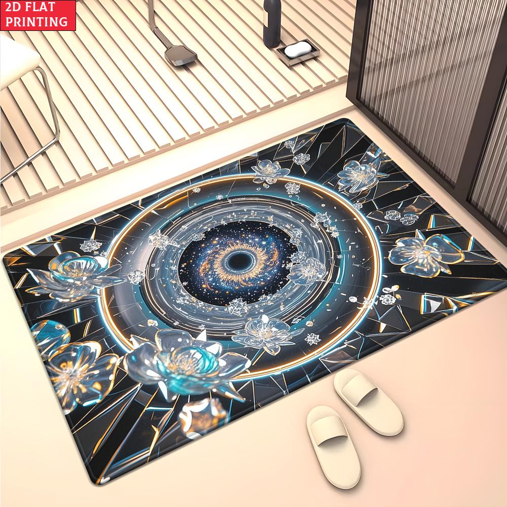 Psychedelic Galaxy Floral Mandala Rug, Colorful Boho Space Carpet for Living Room Gaming Room, Non-slip Decorative Floor Mat