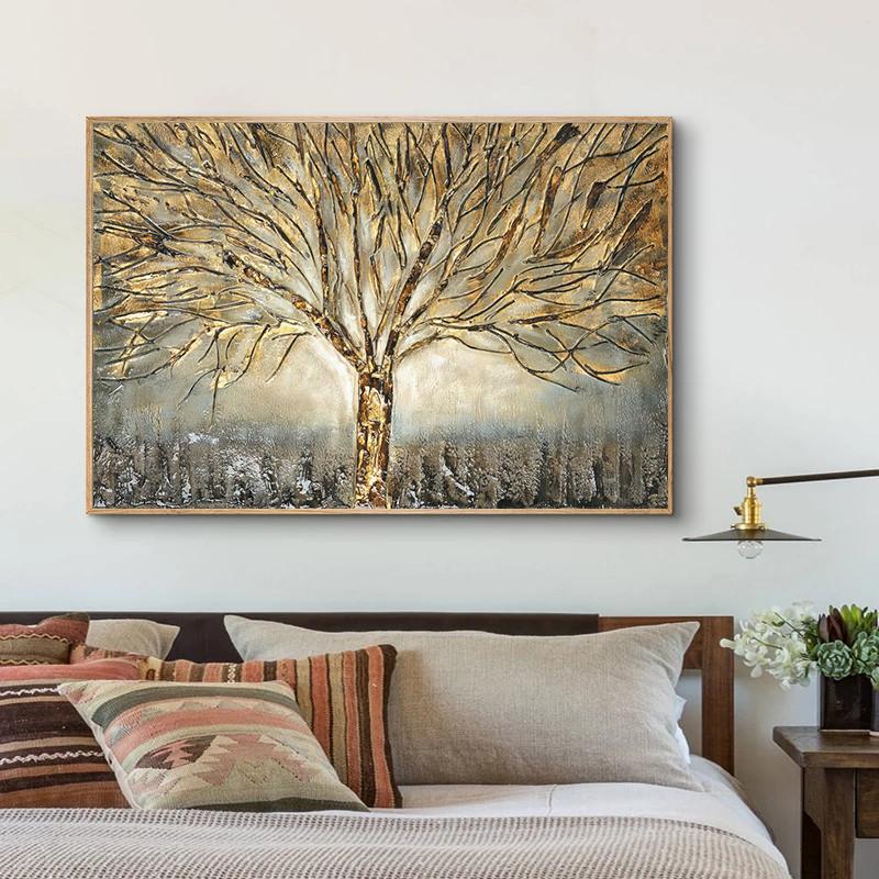 Abstract Art Golden Tree Oil Painting Modern Prints Pictures and Posters Nordic Living Room Home Wall Decoration Cuadros
