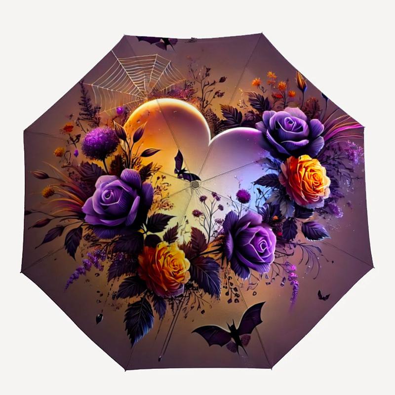

1pc Heart Floral Decor Automatic Umbrella - 8-Rib Durable Frame, Portable Fashion Accessory & Holiday Gift yy251117184