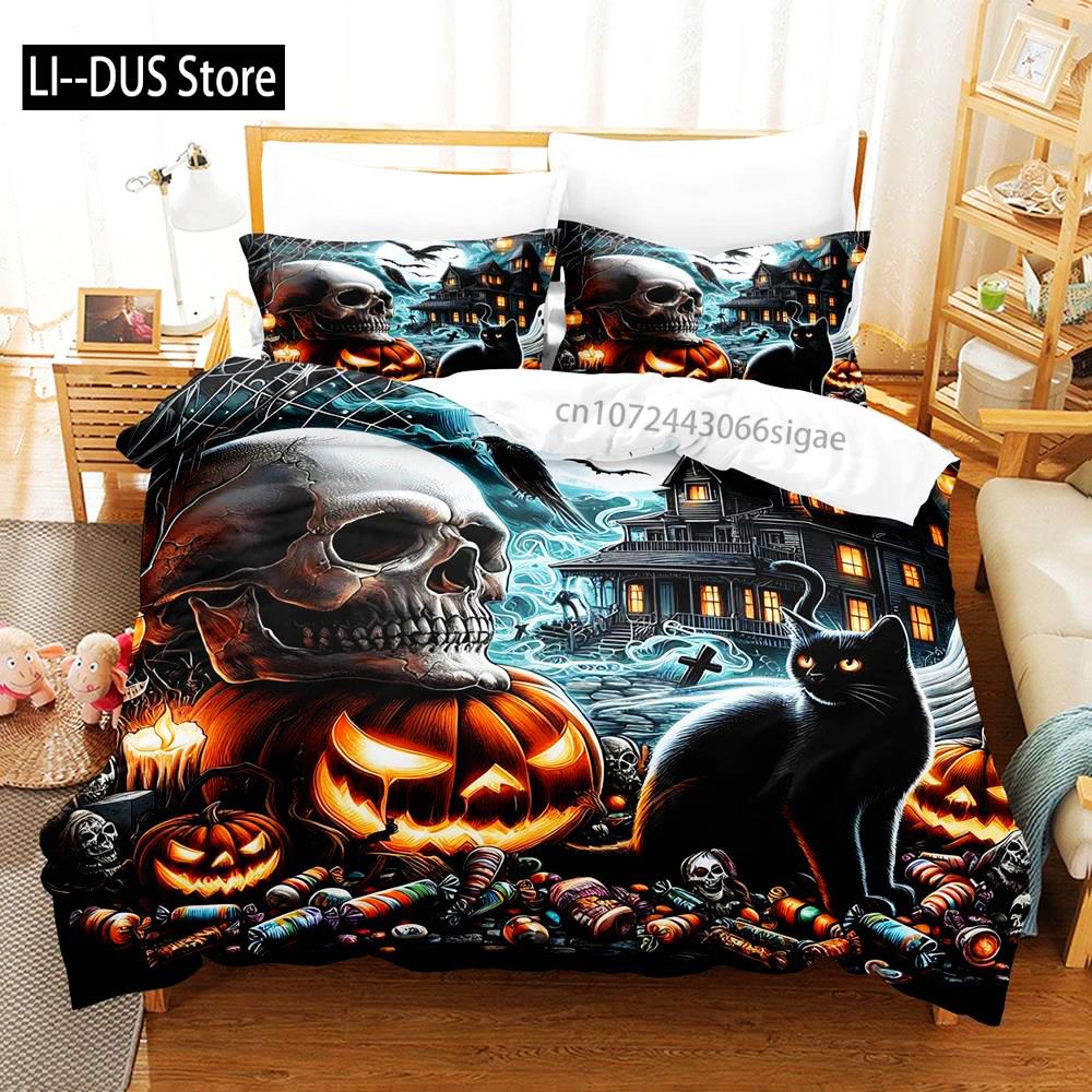 

Comforter Happy Halloween Bedding Set 3D Printing Pumpkin Ghost (No Core)Suitable For Bedroom Gift Holiday Halloween Decor Comforter (quilt)-EU Single(135*200cm)3pcs