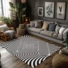Optical Illusion 3D Rug, Black White Vortex Carpet with Geometric Pattern, Non-Slip Living Room Mat for Modern Art Home Decor